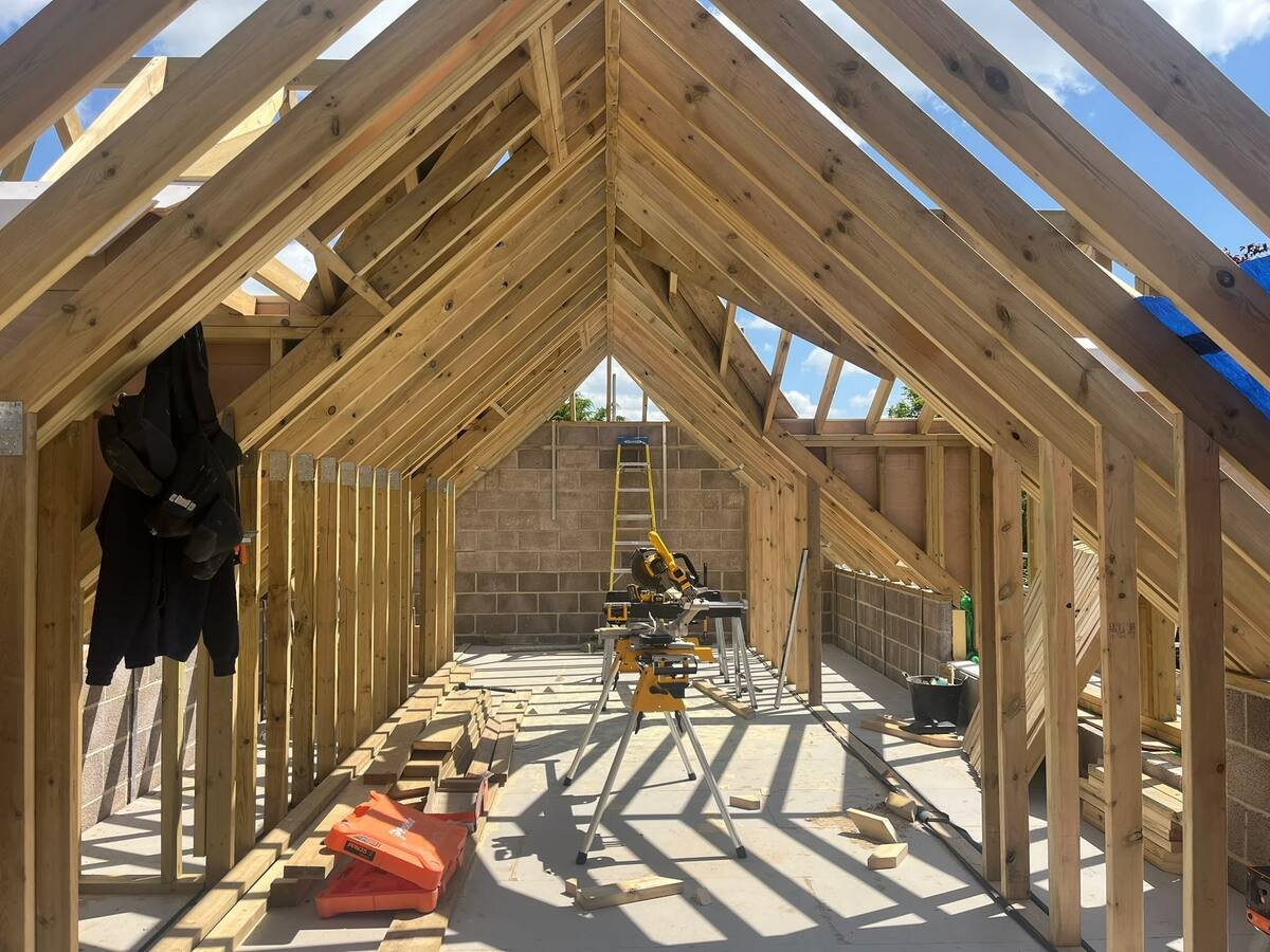 Timber frame structure under construction