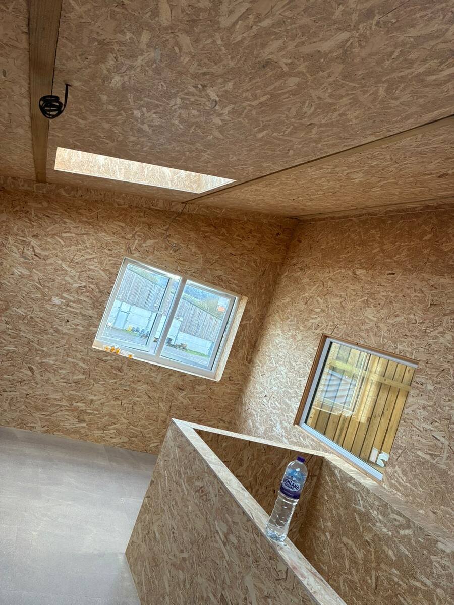 Barn extension interior SIP panel construction